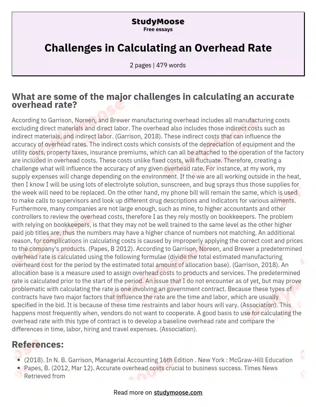Challenges in Calculating an Overhead Rate essay
