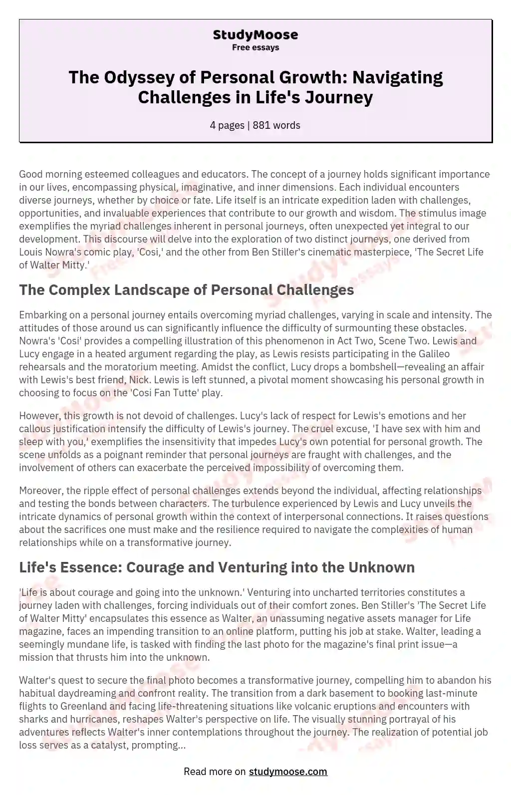 The Odyssey of Personal Growth: Navigating Challenges in Life's Journey essay