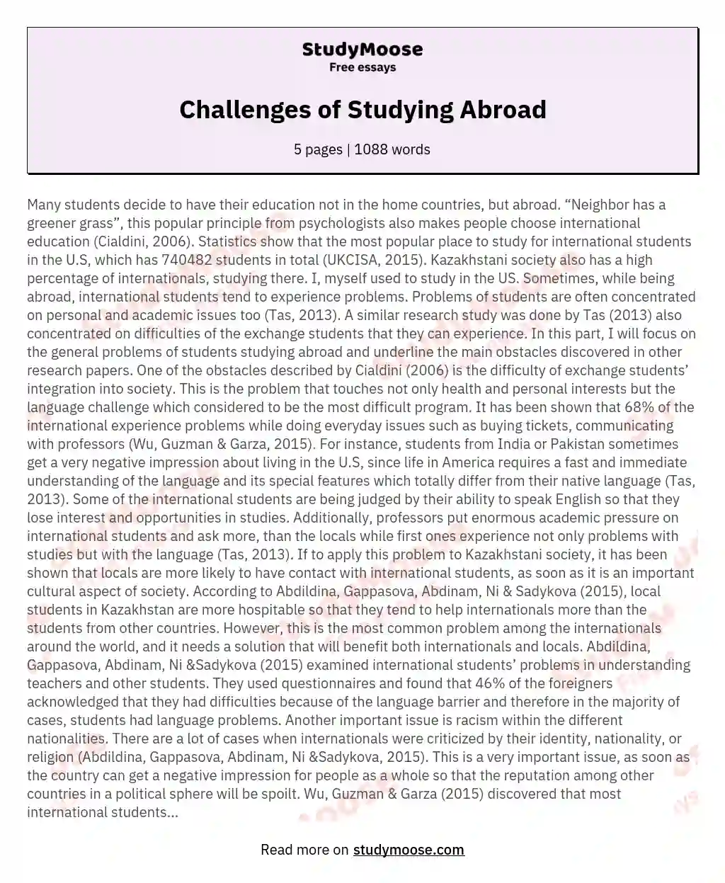 Challenges of Studying Abroad essay
