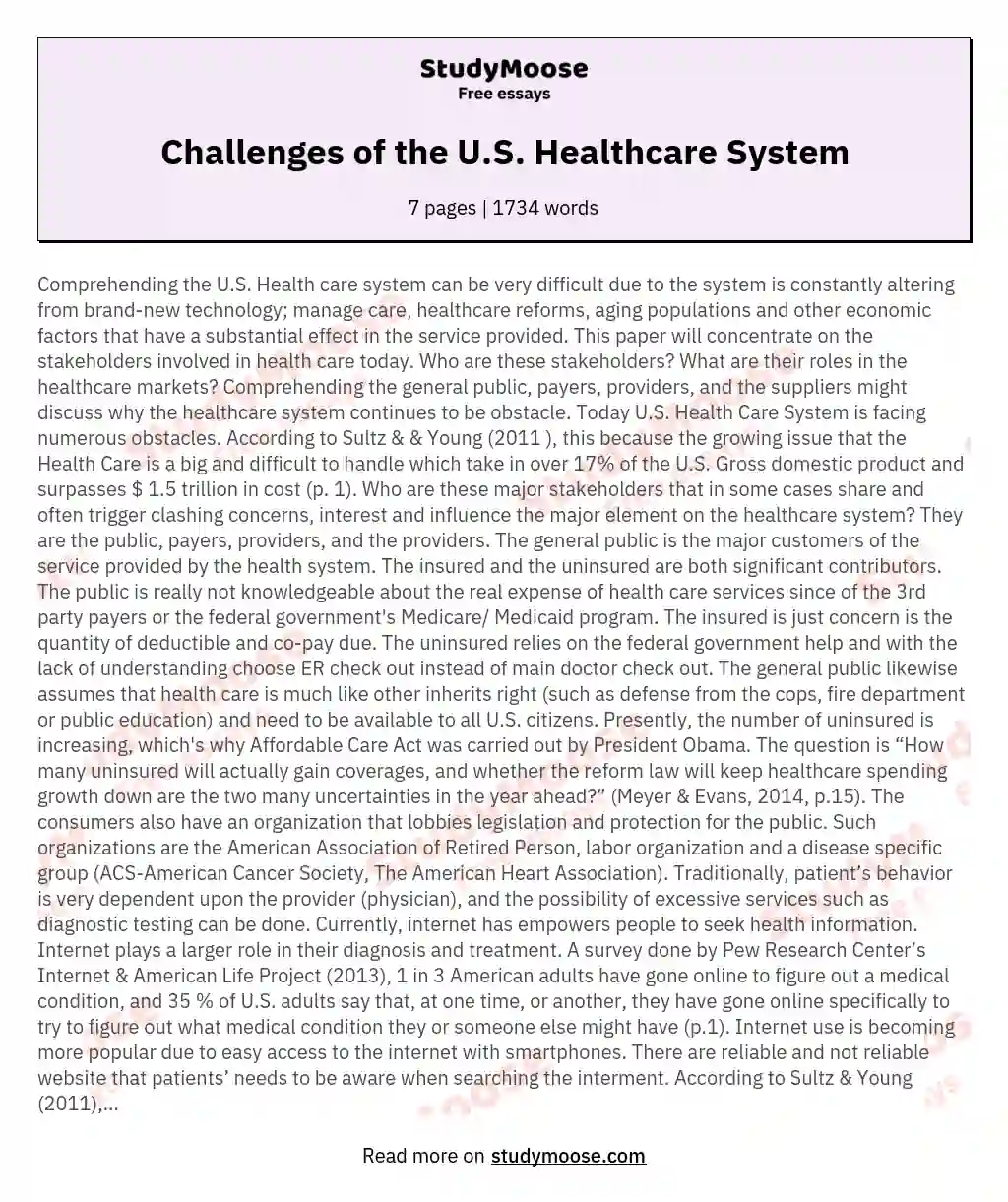 Challenges of the U.S. Healthcare System essay