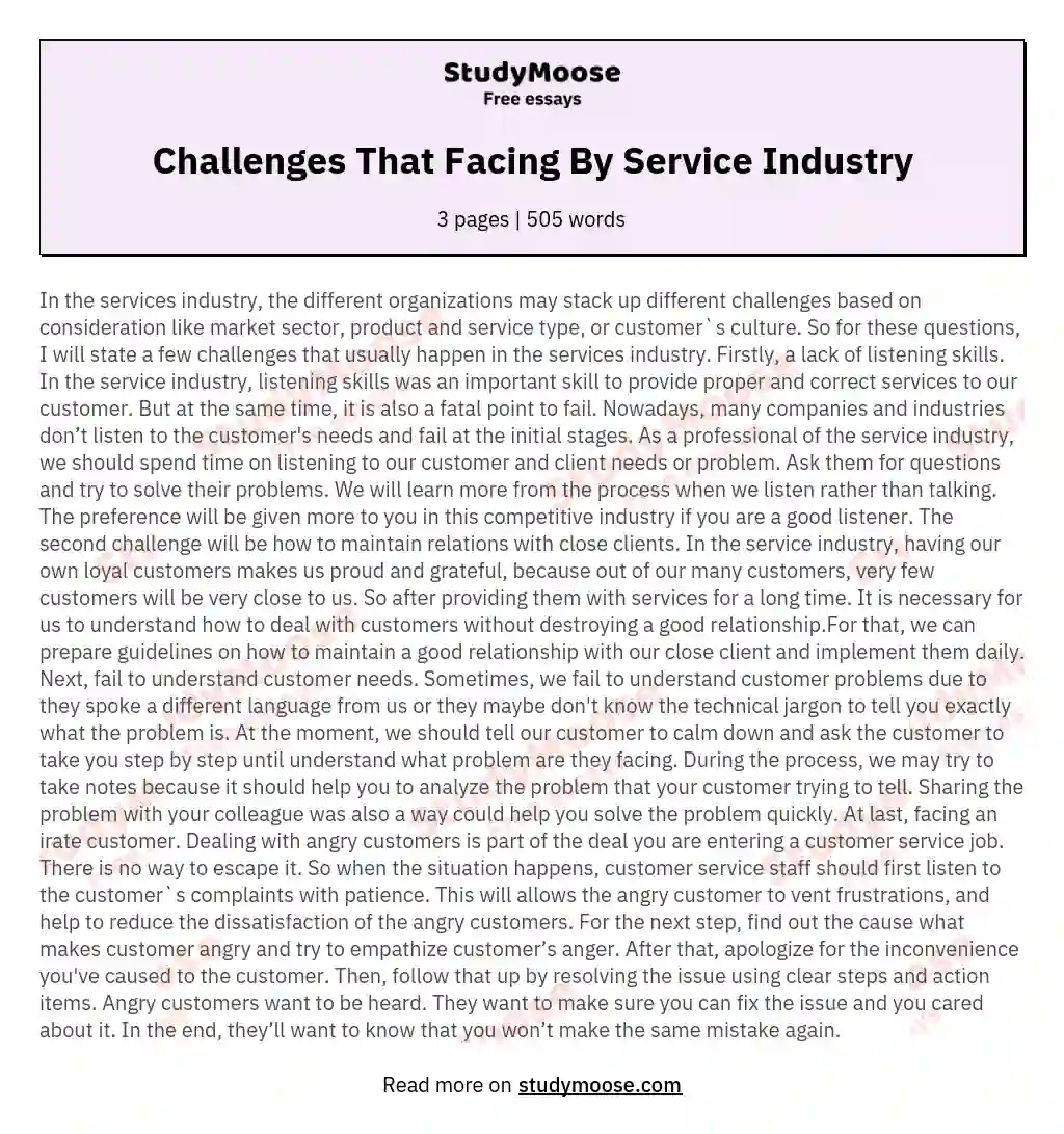 Challenges That Facing By Service Industry essay
