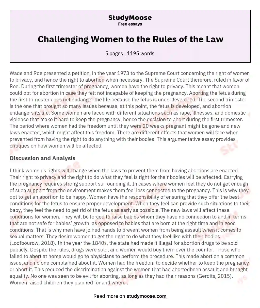 Challenging Women to the Rules of the Law essay