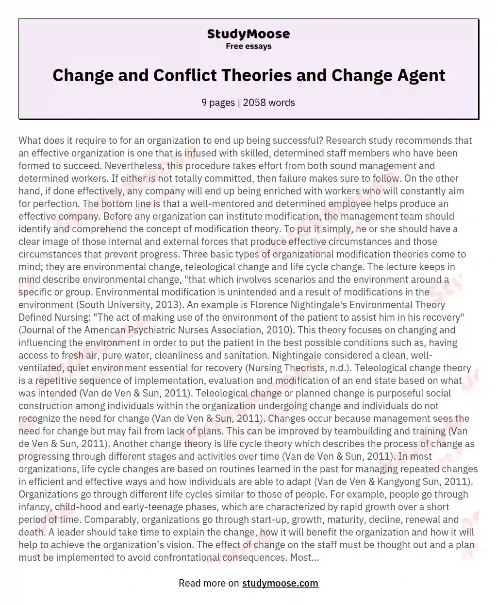 Change and Conflict Theories and Change Agent essay