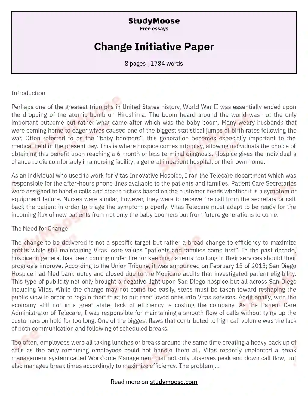 Change Initiative Paper essay