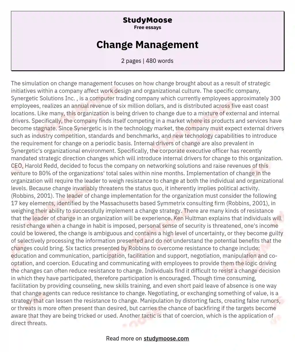 Change Management essay