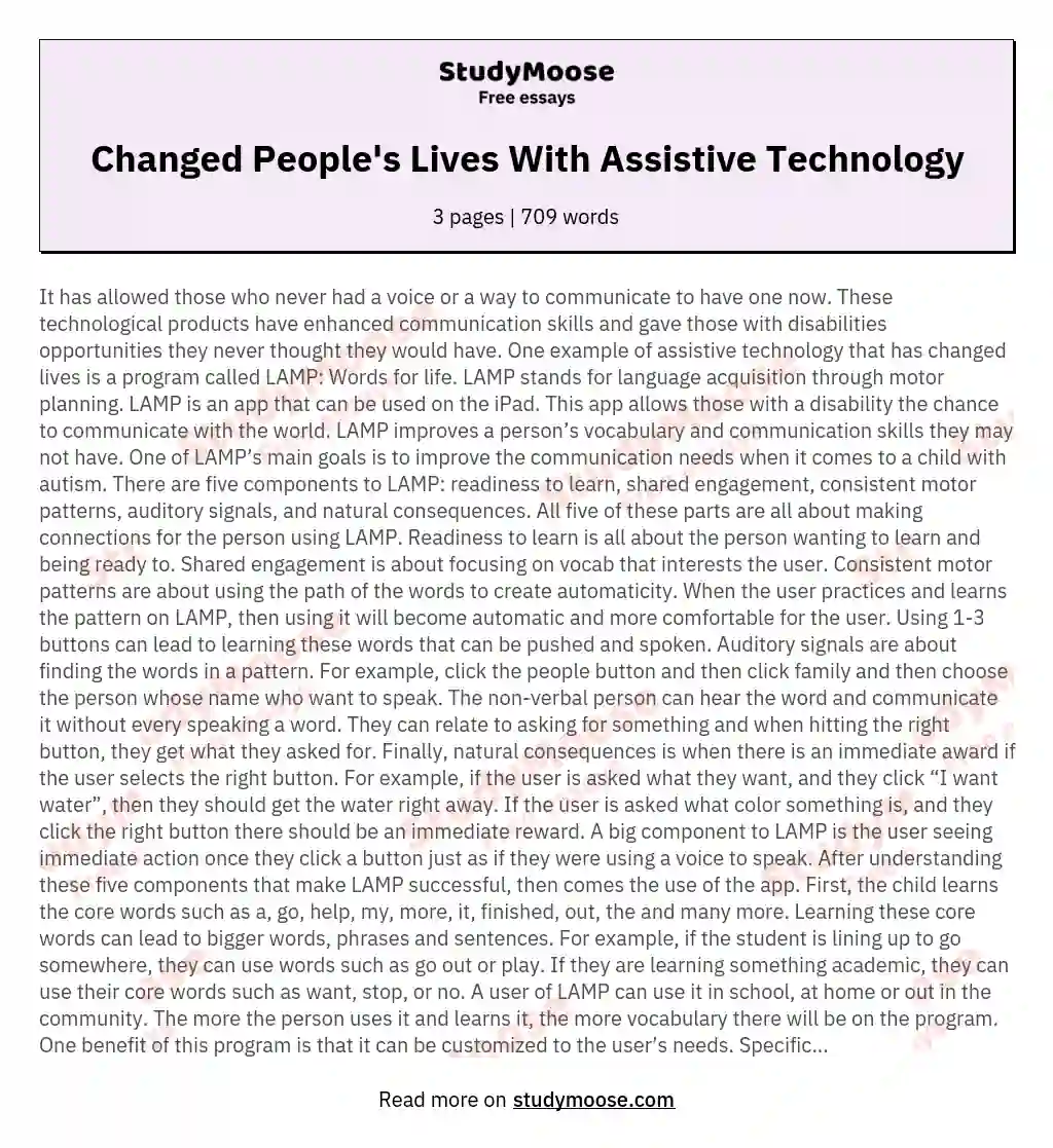 Changed People's Lives With Assistive Technology essay