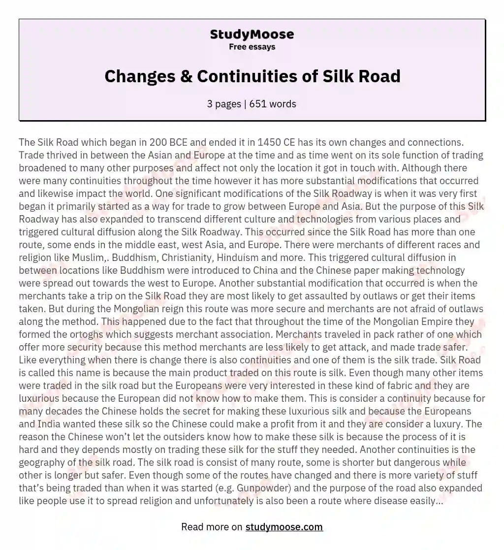 Changes &amp; Continuities of Silk Road