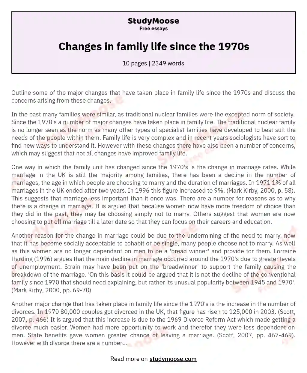 Changes in family life since the 1970s essay
