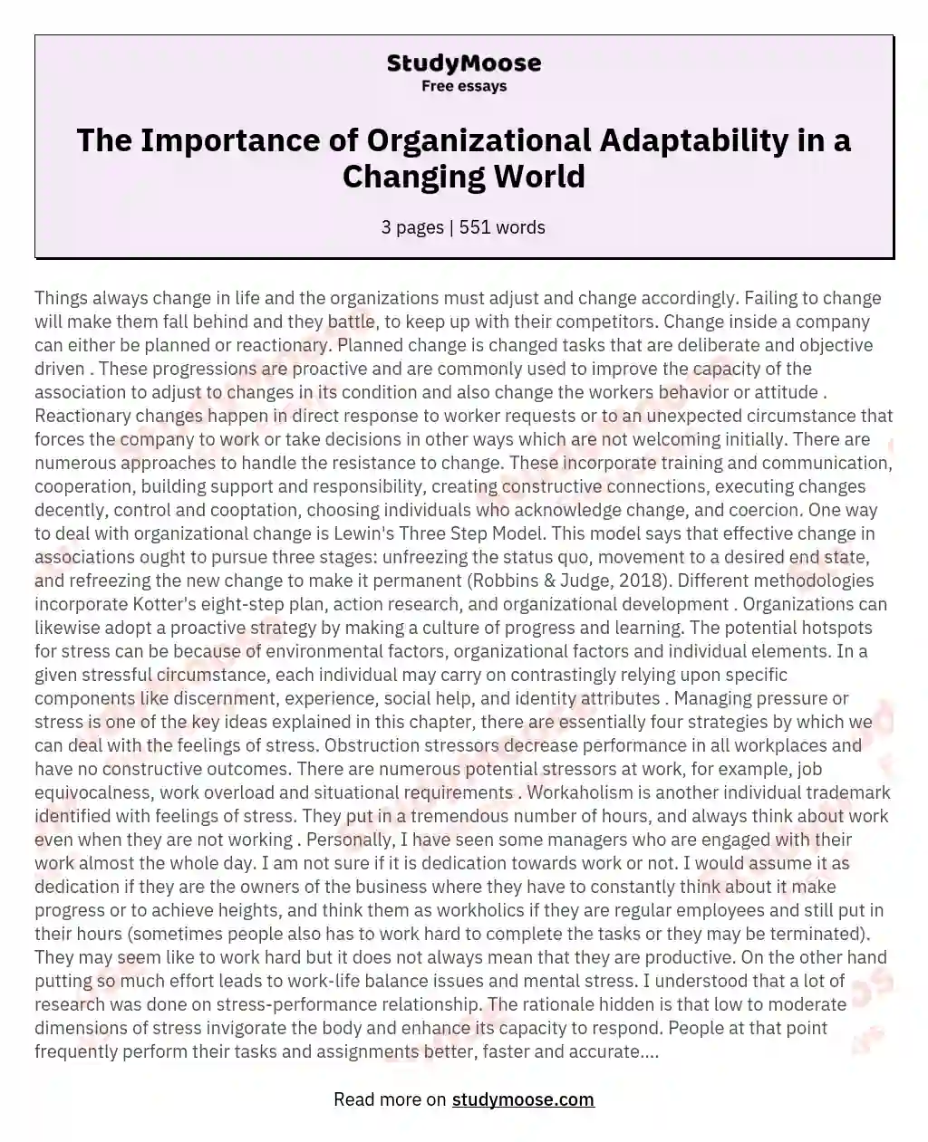 The Importance of Organizational Adaptability in a Changing World essay