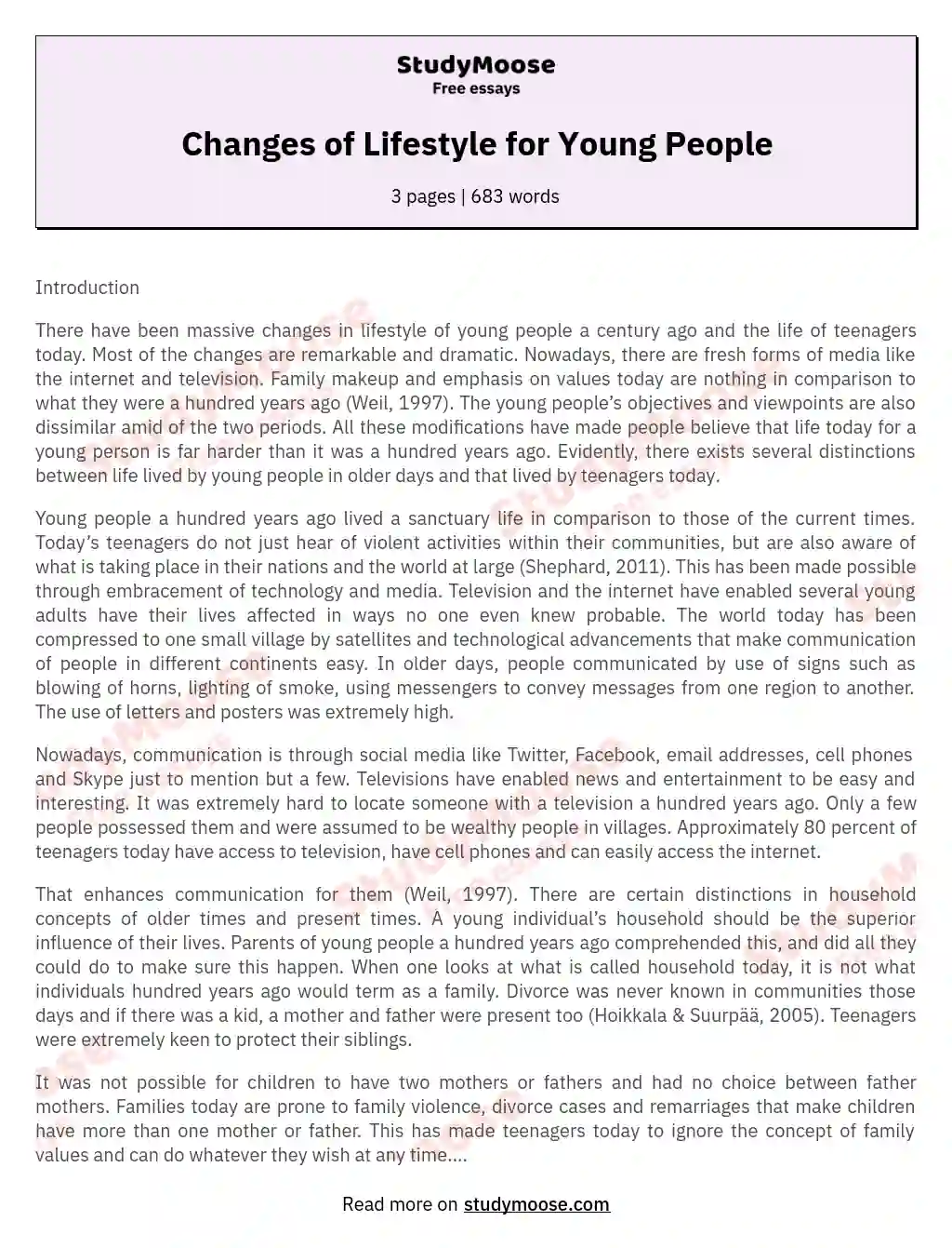 Changes of Lifestyle for Young People essay