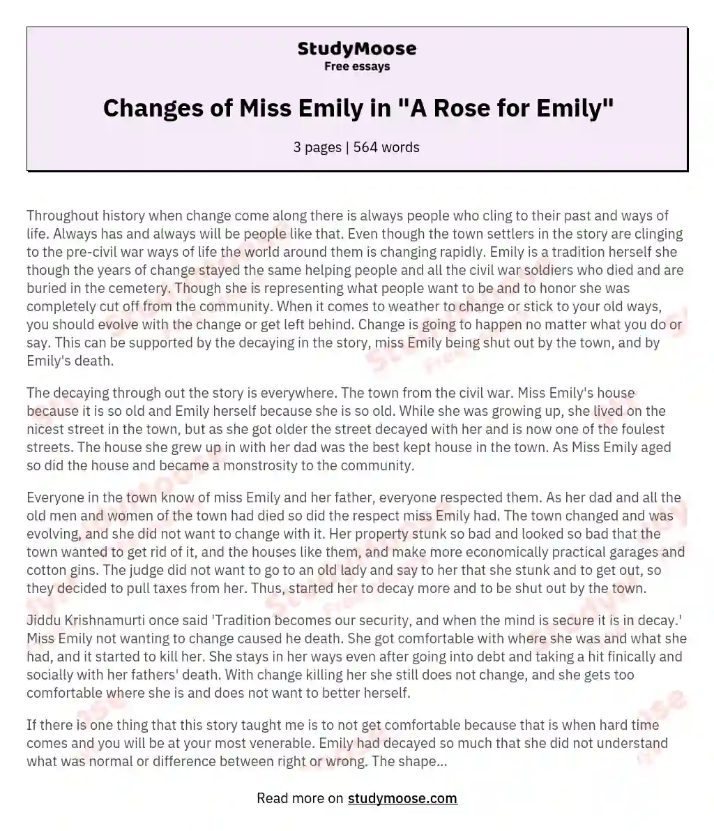 Changes of Miss Emily in "A Rose for Emily"