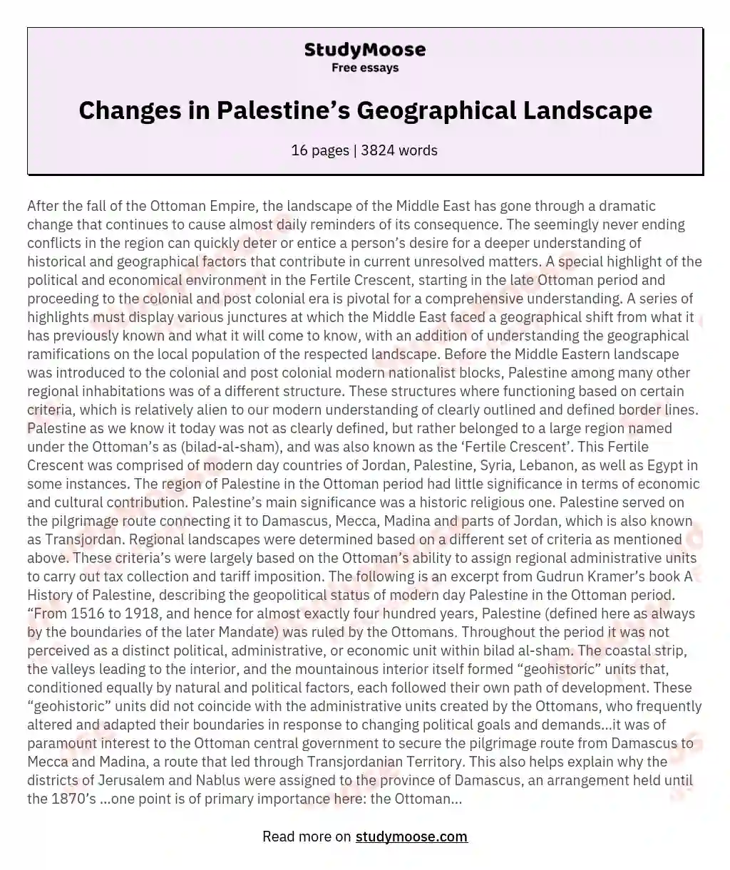 Changes in Palestine’s Geographical Landscape essay