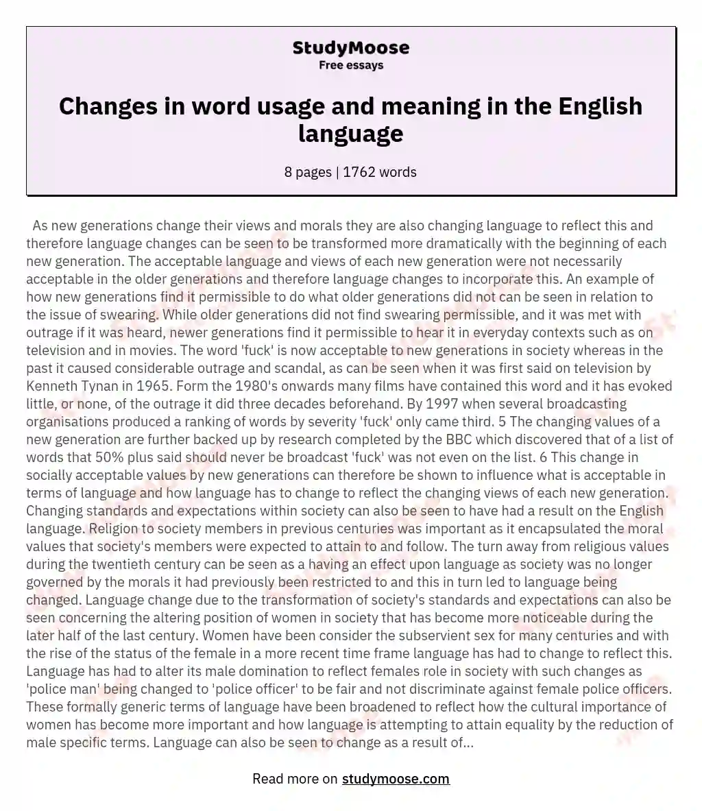 Changes in word usage and meaning in the English language essay