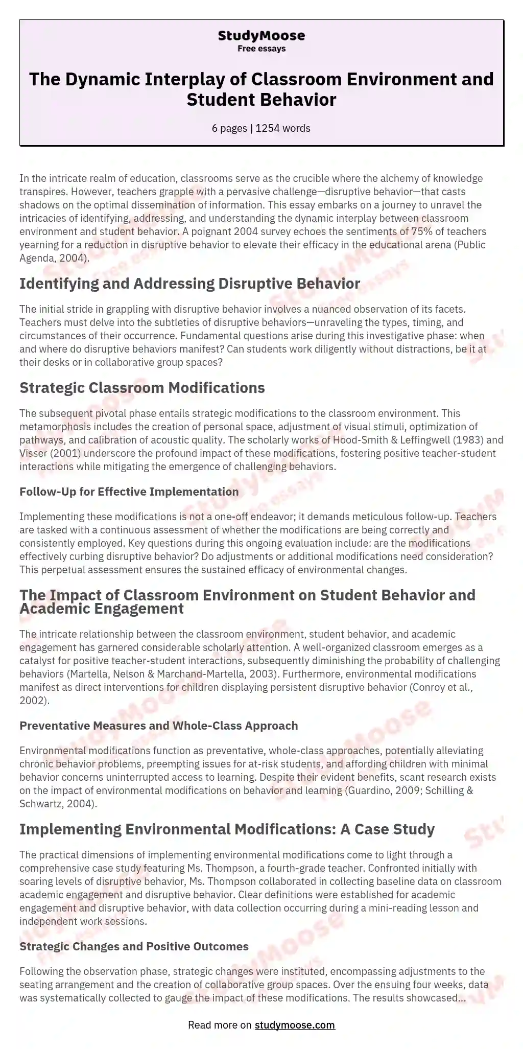 The Dynamic Interplay of Classroom Environment and Student Behavior essay
