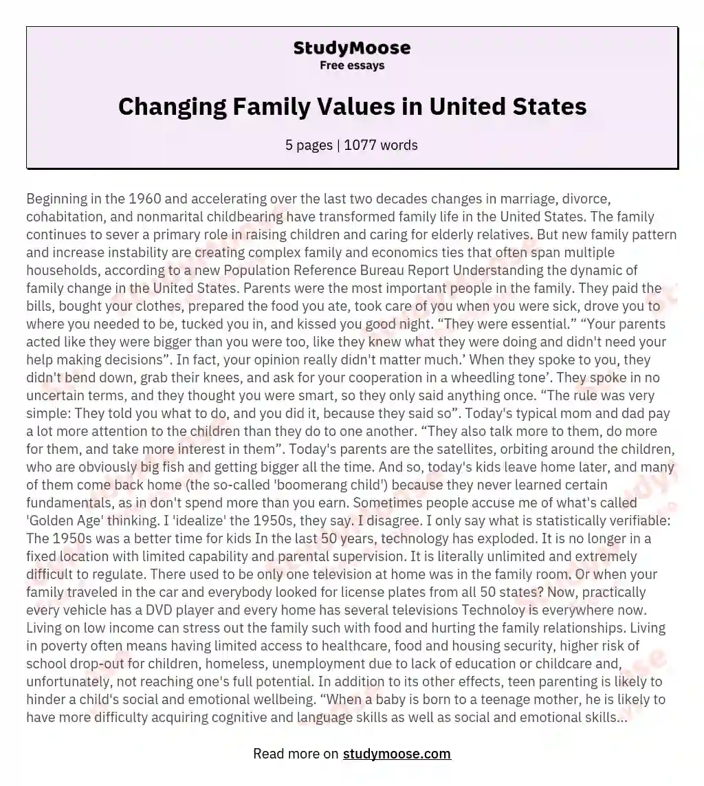Changing Family Values in United States essay