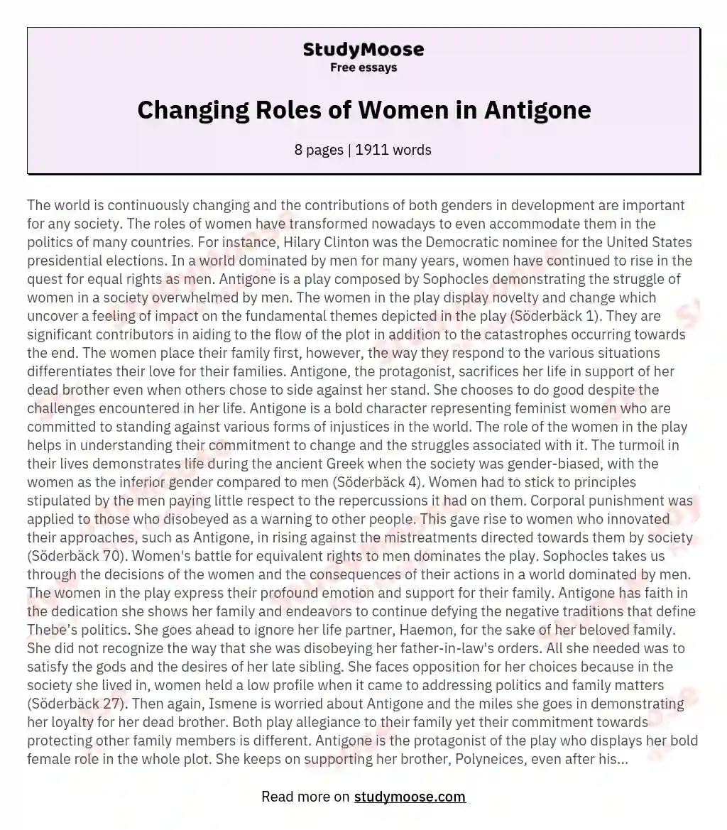 Changing Roles of Women in Antigone essay