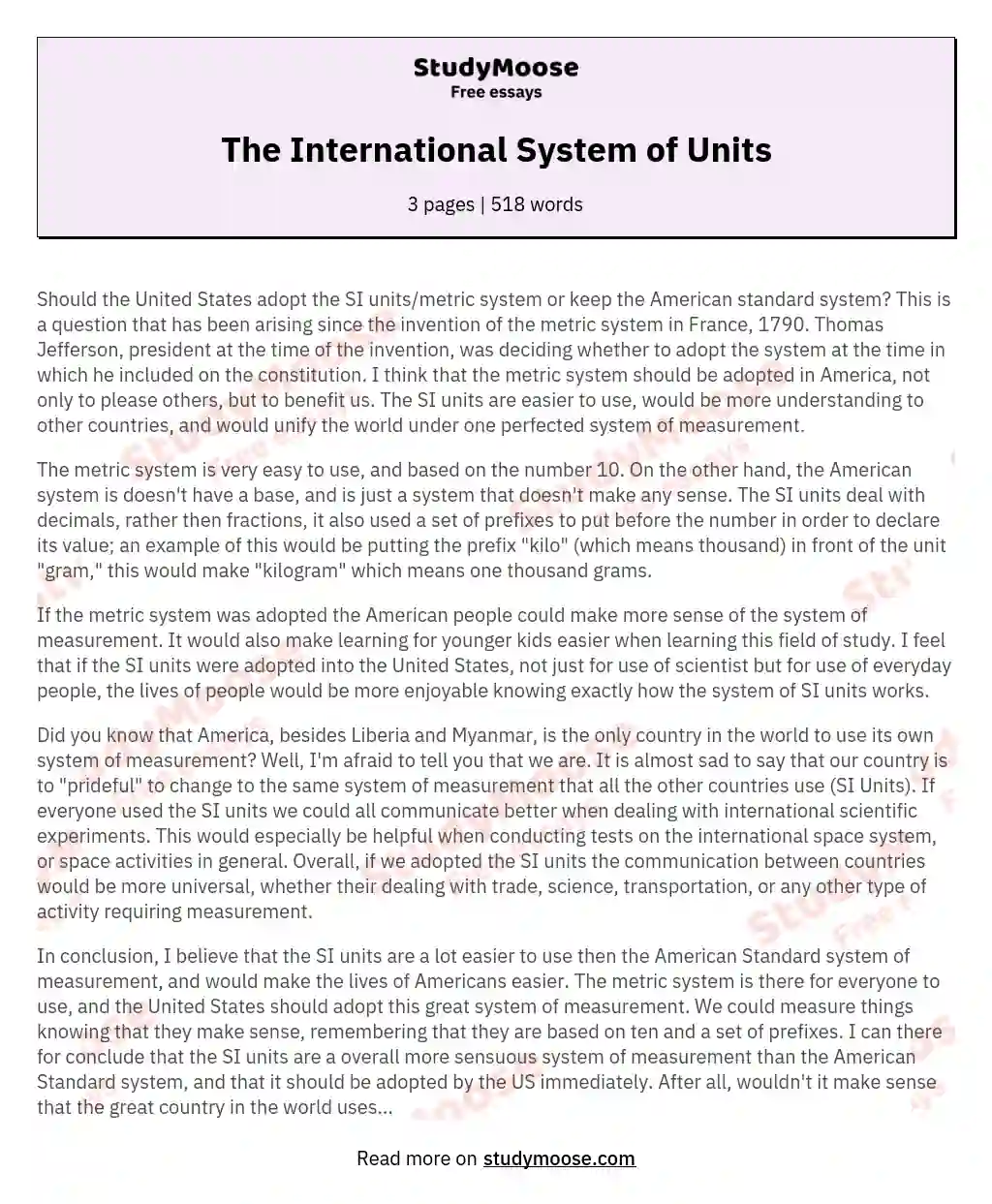 The International System of Units essay