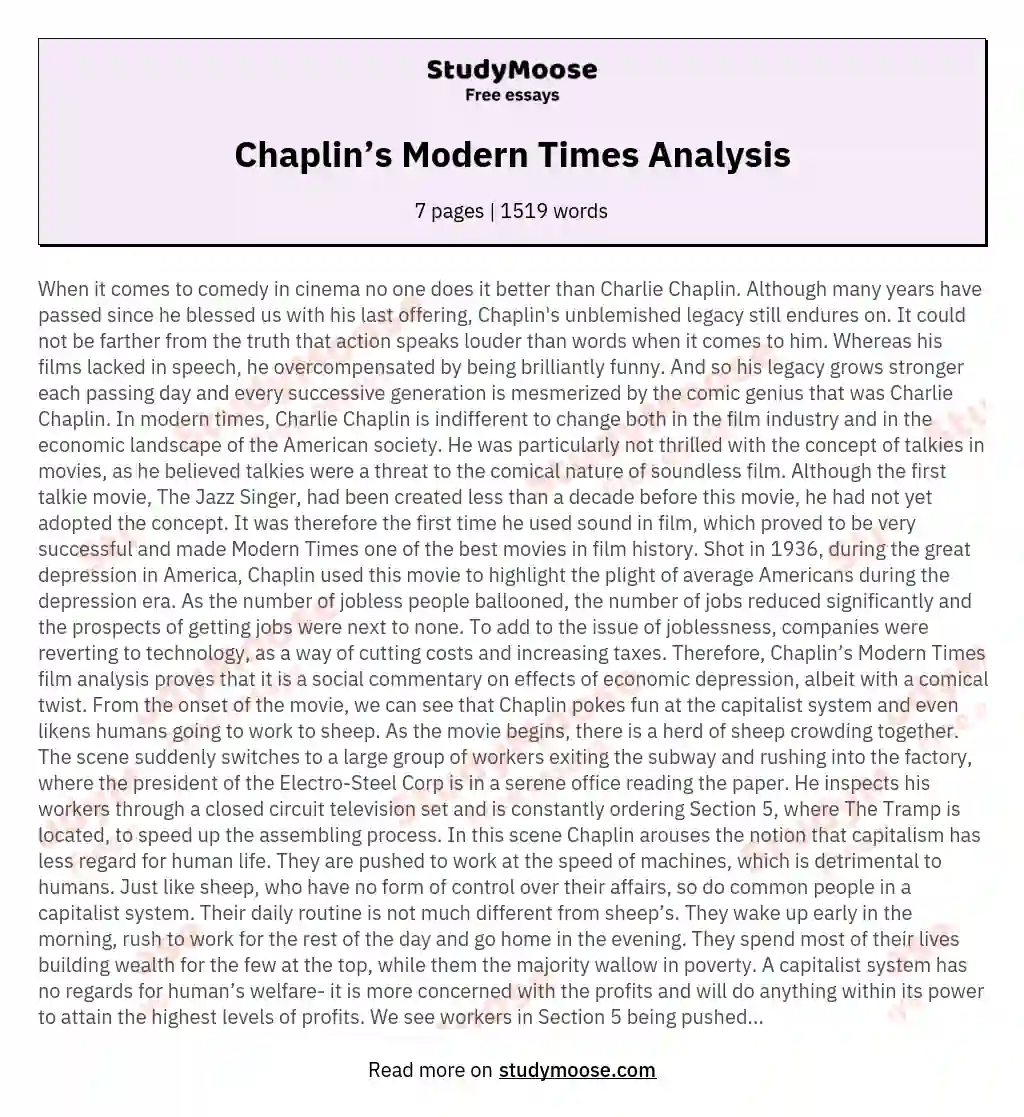 Chaplin’s Modern Times Analysis essay