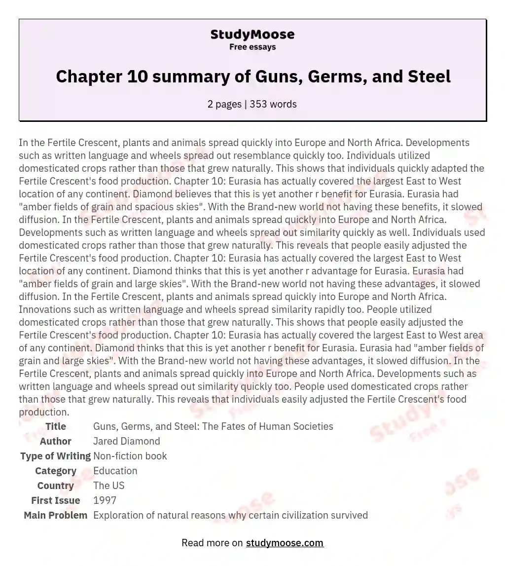Chapter 10 summary of Guns, Germs, and Steel