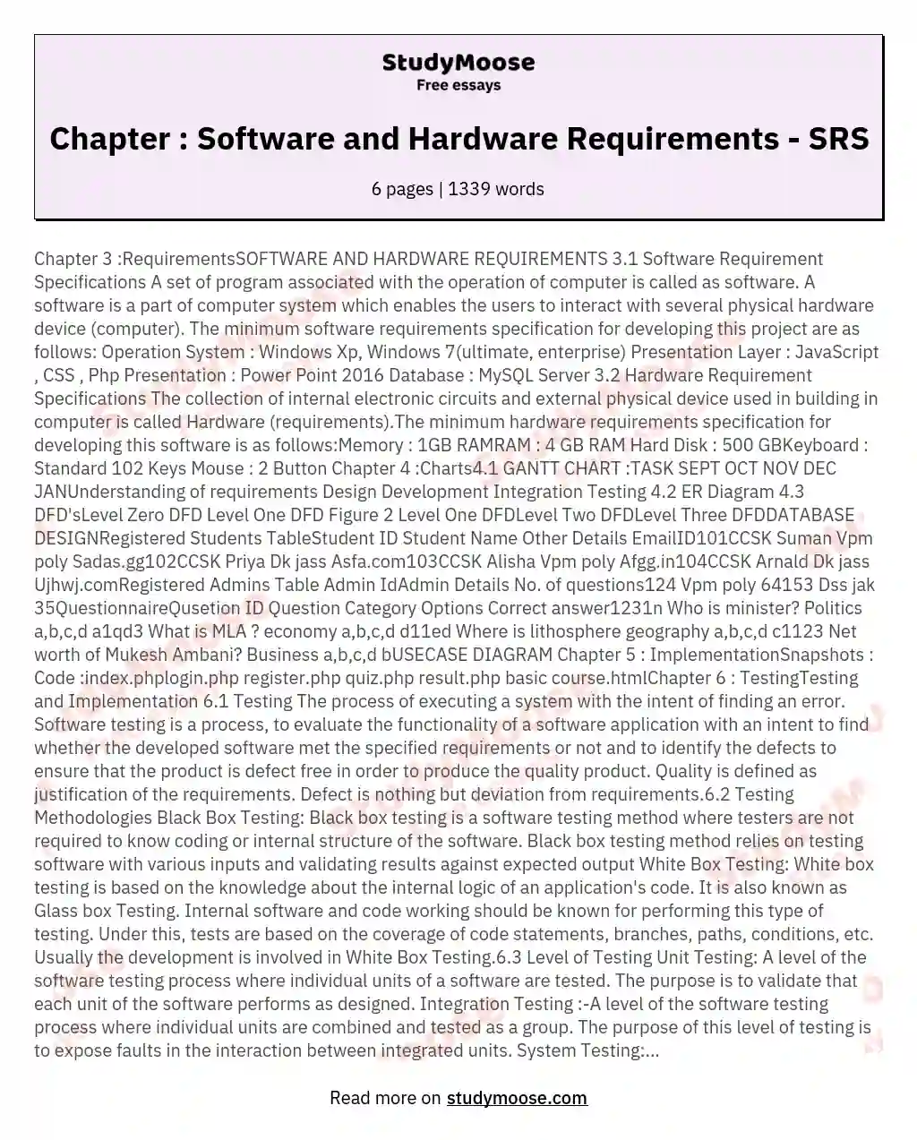 Chapter : Software and Hardware Requirements - SRS
