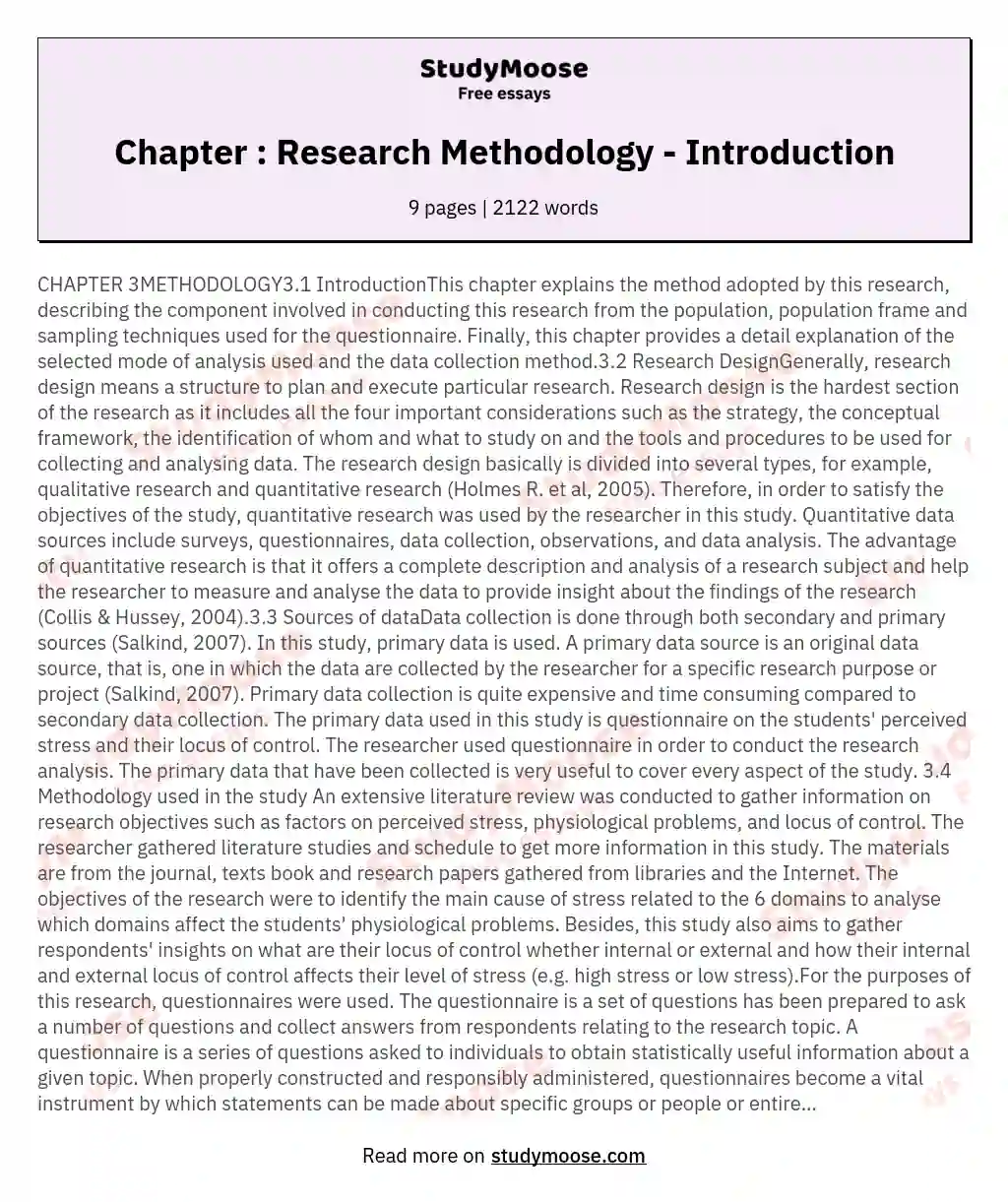 Chapter : Research Methodology - Introduction
