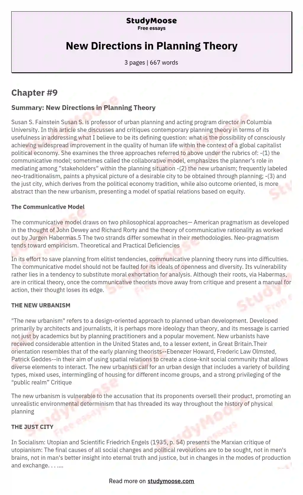 New Directions in Planning Theory essay