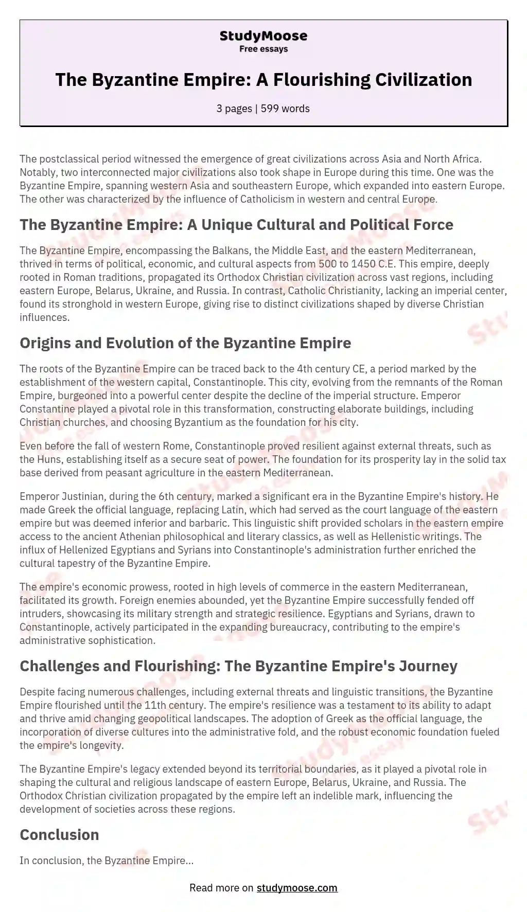 The Byzantine Empire: A Flourishing Civilization essay
