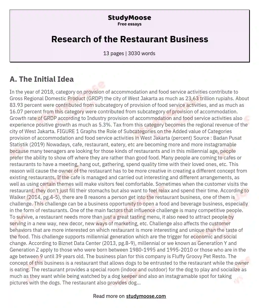 Research of the Restaurant Business essay