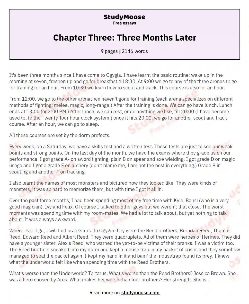 Chapter Three: Three Months Later