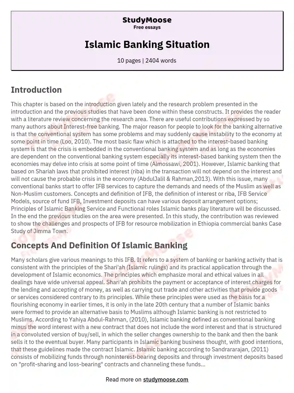 Islamic Banking Situation essay