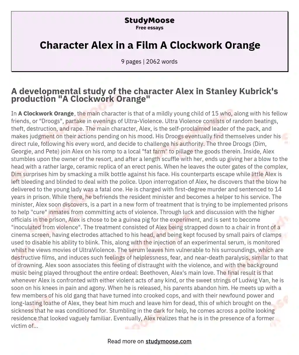 Character Alex in a Film A Clockwork Orange essay