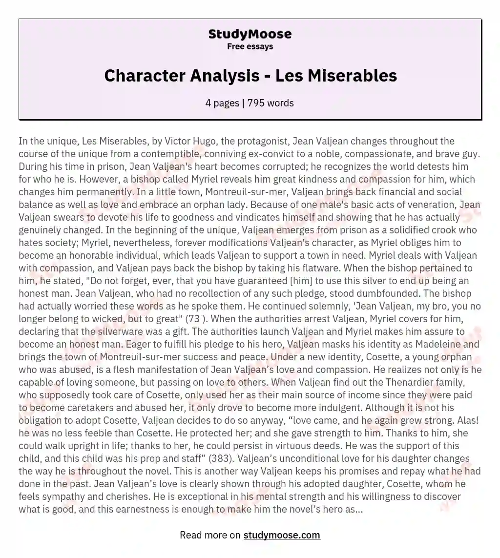 Character Analysis - Les Miserables essay
