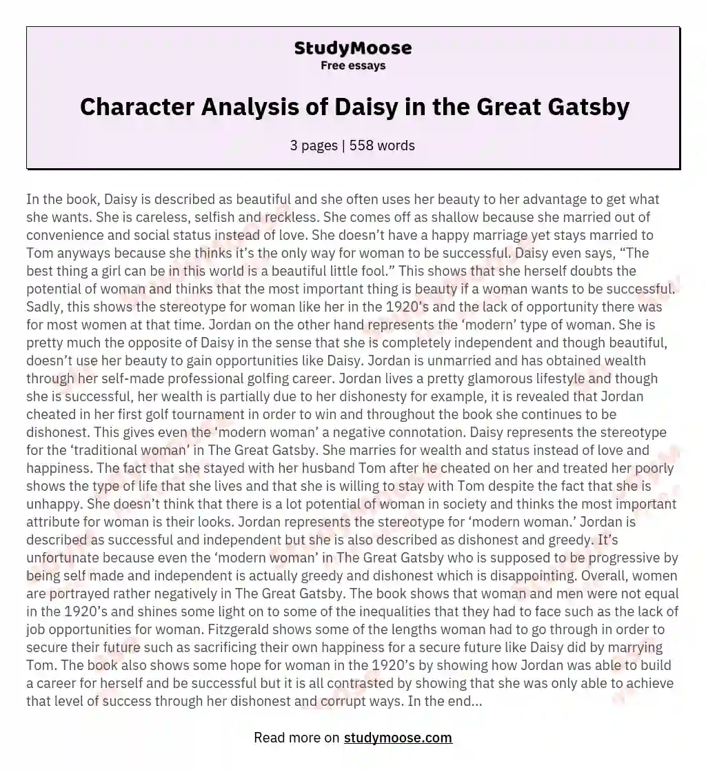 Character Analysis of Daisy in the Great Gatsby