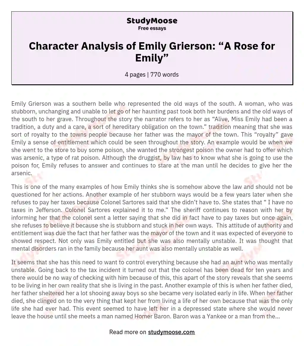 Character Analysis of Emily Grierson: “A Rose for Emily” essay