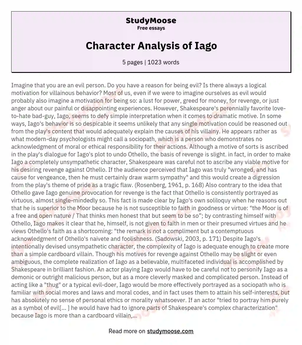 Character Analysis of Iago essay