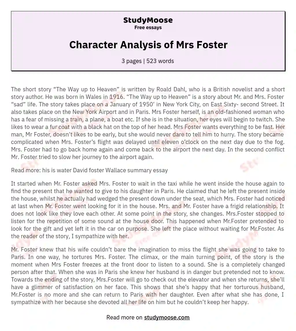 Character Analysis of Mrs Foster essay