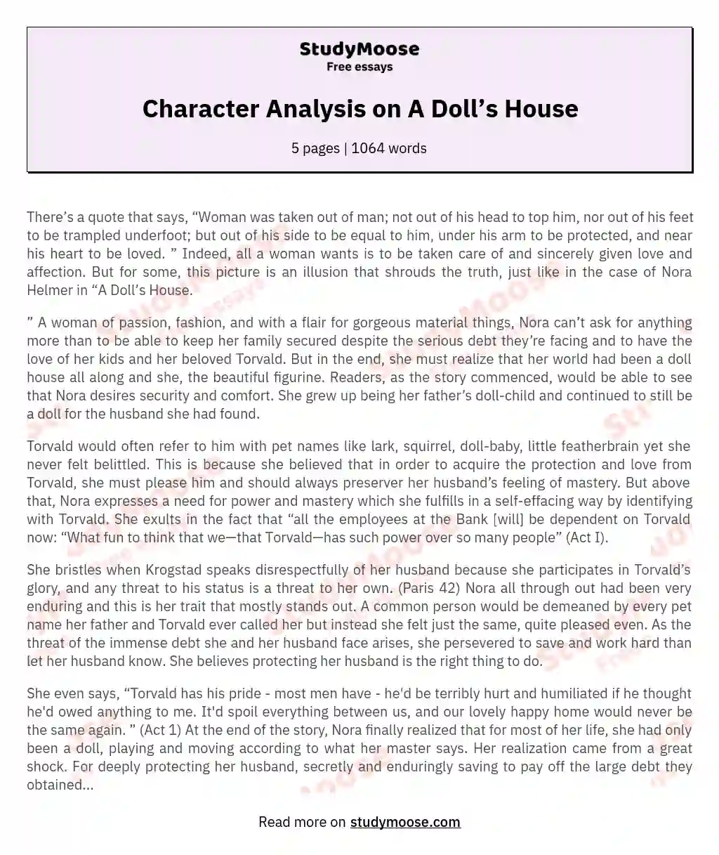 Character Analysis on A Doll’s House