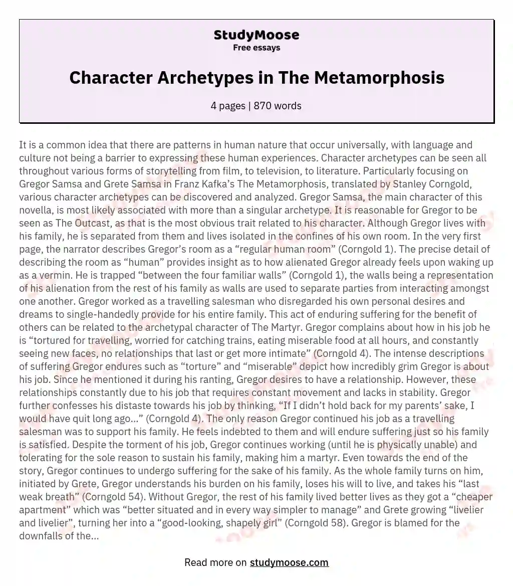 Character Archetypes in The Metamorphosis