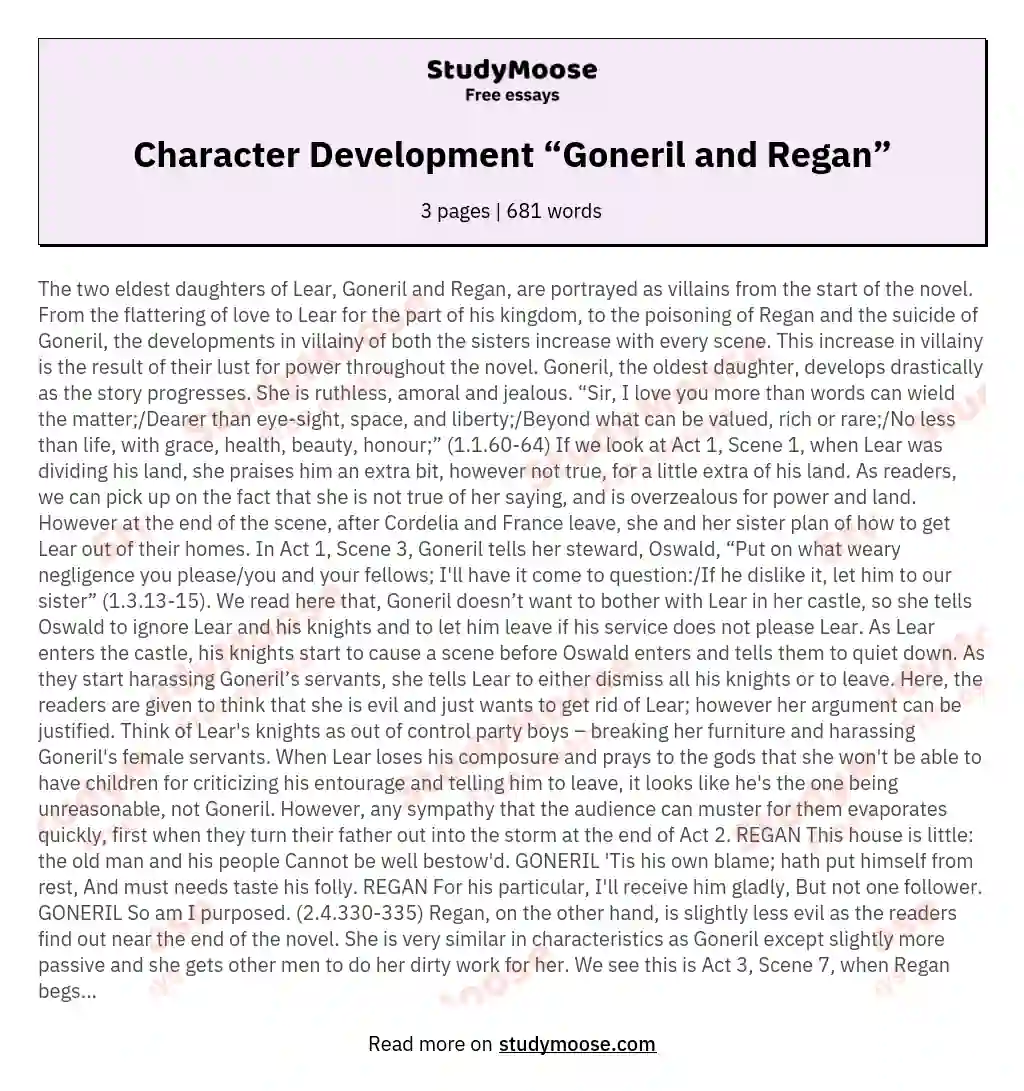Character Development “Goneril and Regan”