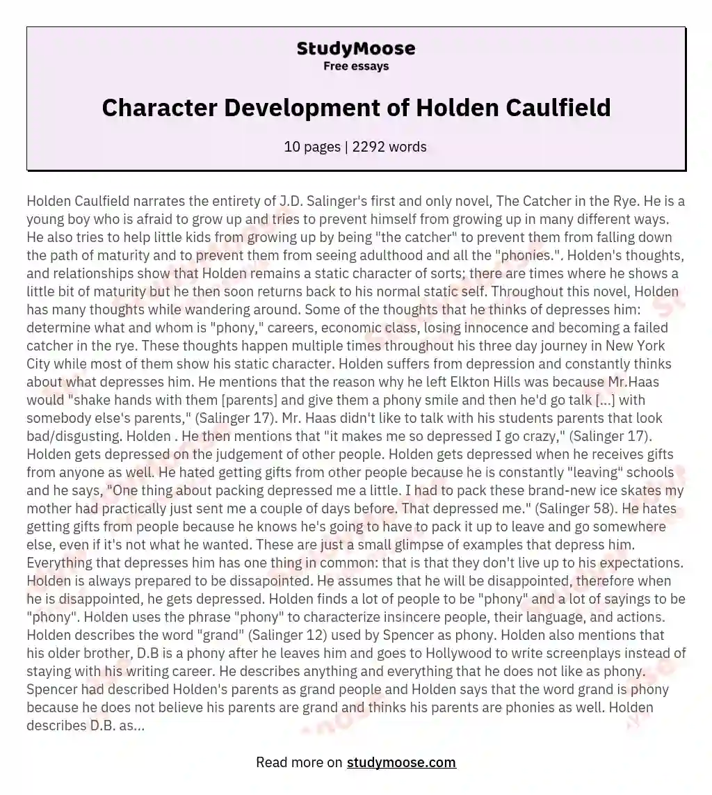 Character Development of Holden Caulfield