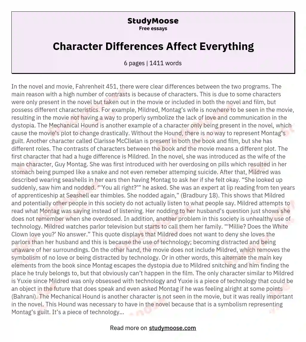 Character Differences Affect Everything essay