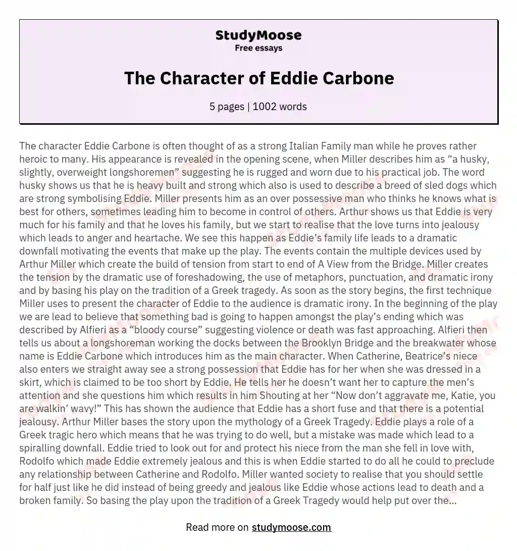 The Character of Eddie Carbone essay
