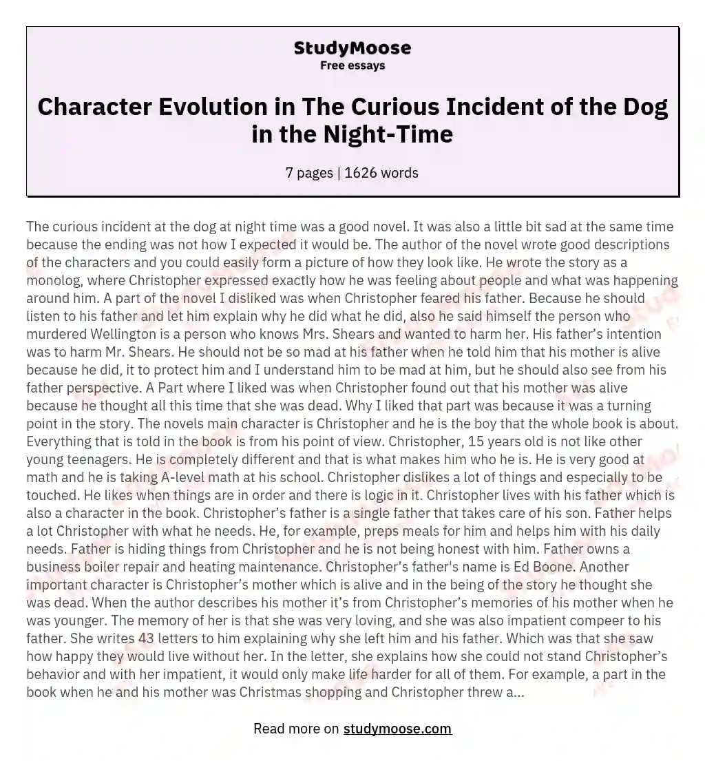 Character Evolution in The Curious Incident of the Dog in the Night-Time