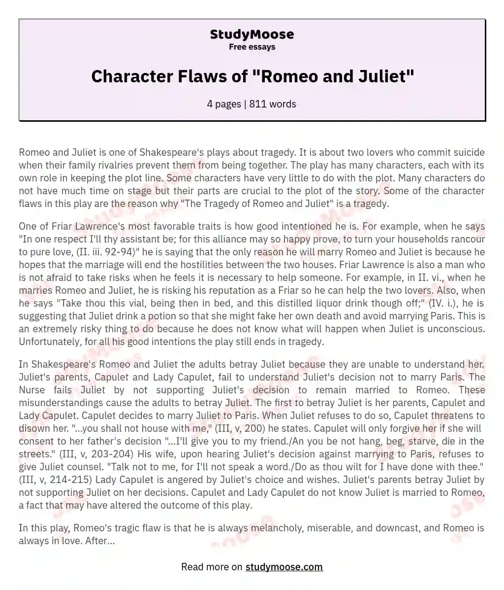 Exploring Tragedy and Character Flaws in Romeo and Juliet essay