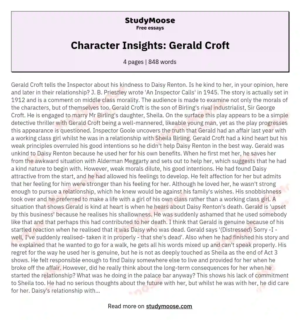 Character Insights: Gerald Croft essay