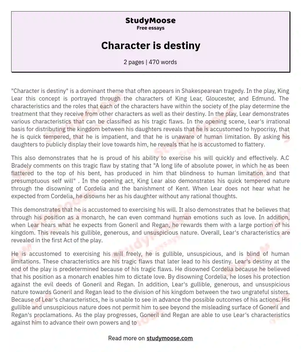 Character is destiny essay