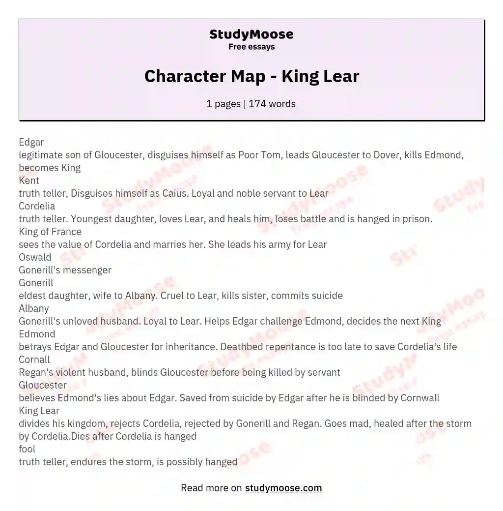 king lear character analysis essay