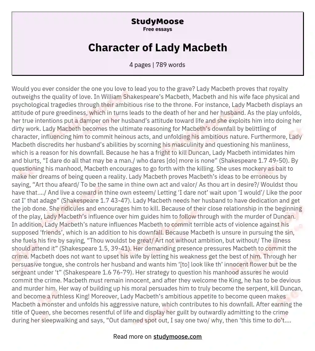 Character of Lady Macbeth