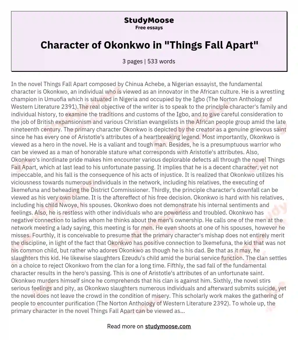 okonkwo character analysis essay
