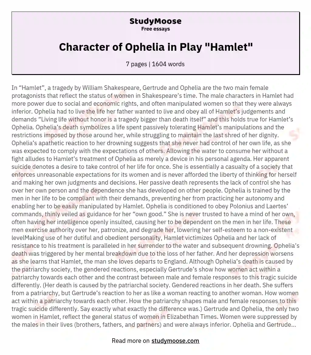 Character of Ophelia in Play "Hamlet"